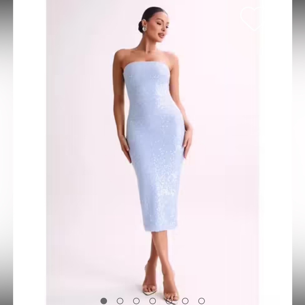 MESHKI NEVADA STRAPLESS SEQUIN MIDI DRESS ICE BLUE SIZE XXL